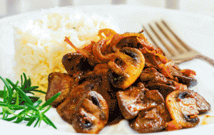 Куриная печень с грибами