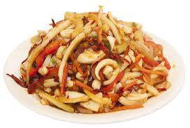 Кальмары с жаренными овощами